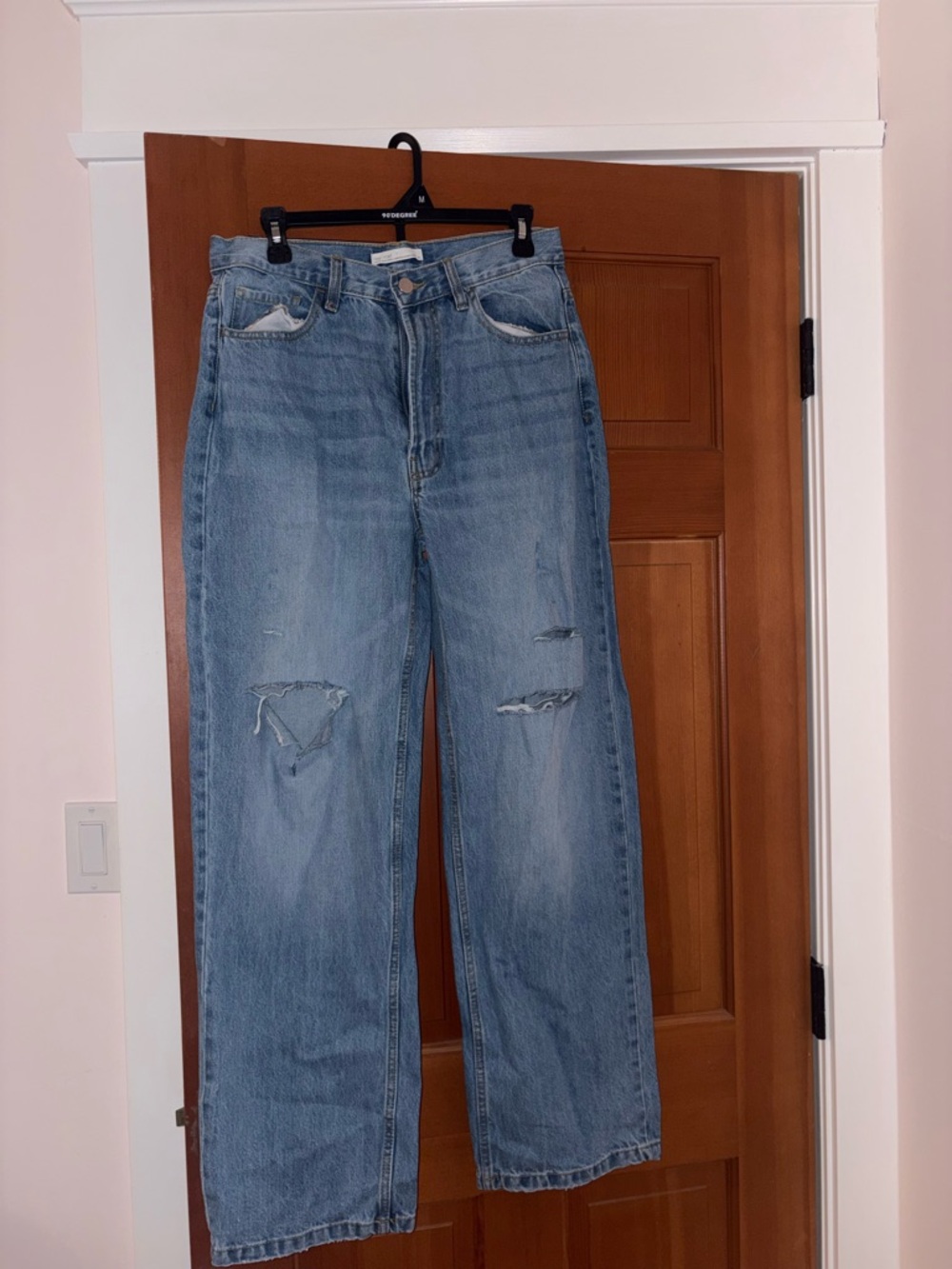 OAK + FORT Light Blue Straight-Leg Distressed Jeans